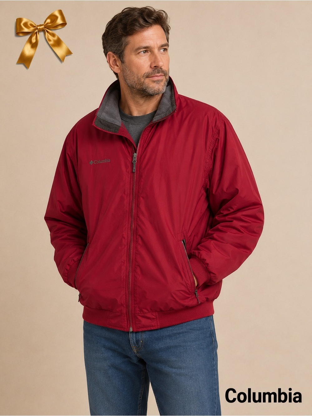 Vintage Columbia Wine Red Fleece Lined Bomber Jacket Size Large